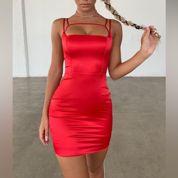 Oh Polly Dresses & Skirts - Oh Polly Cut Out Satin Mini Dress in Red